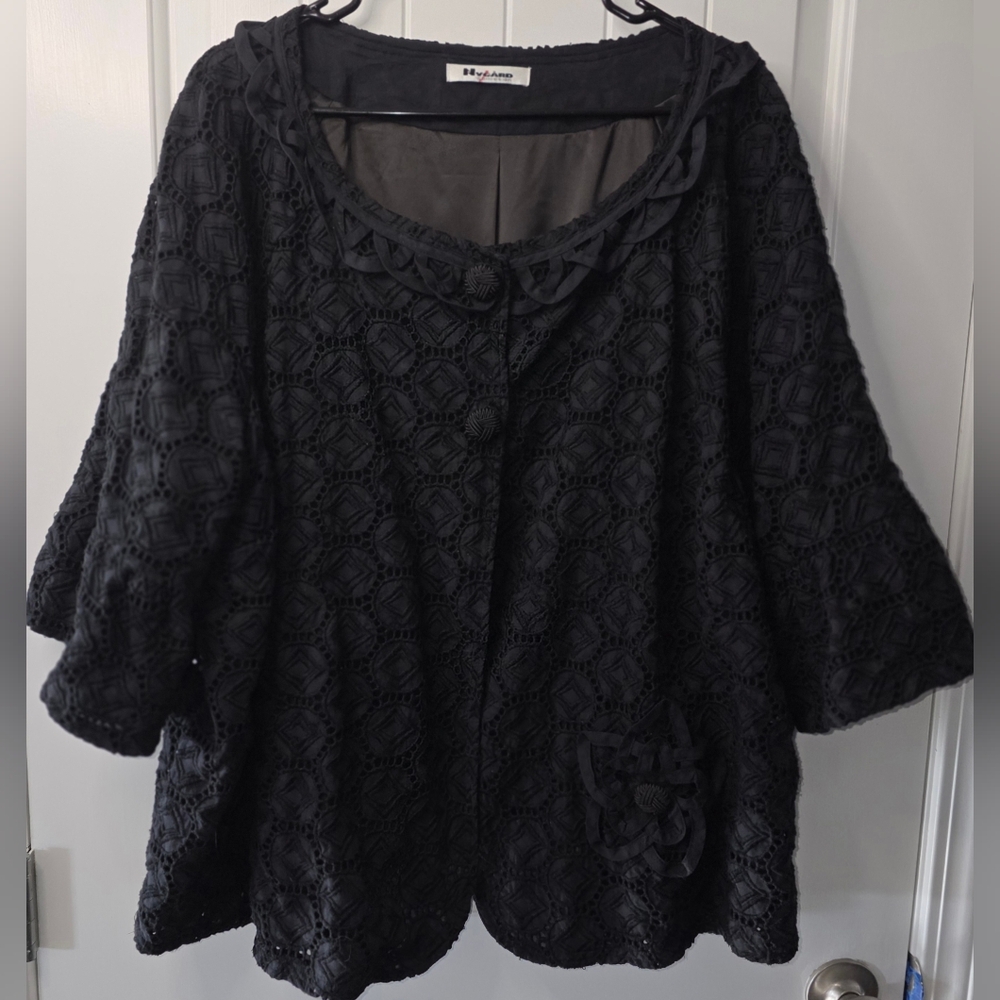 Button Up Cotton Eyelet Half Sleeve Eyelet Jacket 3X